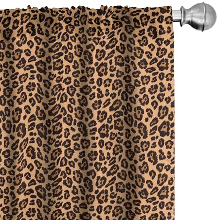 ABAKUHAUS Leopard-Druck Vorhänge, Gardinen, Orange Exotische Afrikanische, Fensterbehandlungen für Wohnzimmer Schlafzimmer Dekor, 2 Stück 75 cm b x 245 cm h, Orange Schwarz