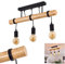 Deckenleuchte Yaak, Vintage Deckenlampe aus Metall in schwarz und Holz, Höhe max. 78,5 cm (verstellbar), 3 x E27, Leuchtenköpfe sind individuell einstellbar,ohne Leuchtmittel