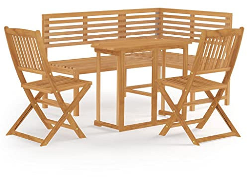 vidaXL Akazienholz Massiv Bistroset 4-TLG. Gartenbank Tisch Eckbank Gartenmöbel Balkonmöbel Balkonset Sitzgruppe Gartengarnitur Klappstühle