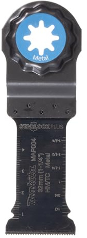 Makita B-66357 Starlock Plus HM/TC Tauchsägeblatt 32 mm MAP004 metal, für Metall, Edelstahl, Fiberglas, Gipskarton, 50 mm Eintauchtiefe, für Multitool, Multifunktionswerkzeug, 1 Stück