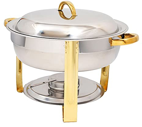 201 Edelstahl Chafing Dish Buffetwärmer-Set, 3.5L Runde Chafer Dish Gold Speisenerwärmung Container Mit Deckel Und Kraftstoffhalter Für Gastronomie Hochzeit Party,6