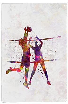 artboxONE Metall-Poster 40x60 cm Sport Watercolor Volleyball Player-j von Künstler Paul Rommer