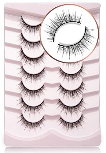 Falsche Wimpern Natürlicher Look 7 Paare 3D Faux Nerz Wimpern Onlyall Kurze gefälschte Augenwimpern Pack für kleine Augen 13mm A01