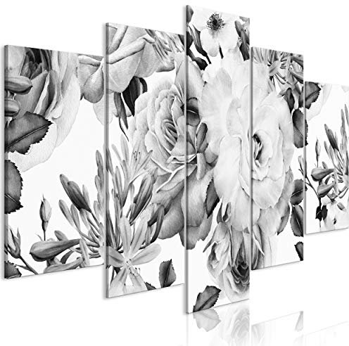 decomonkey Bilder Blumen 150x75 cm 5 Teilig Leinwandbilder Bild auf Leinwand Wandbild Kunstdruck Wanddeko Wand Wohnzimmer Wanddekoration Deko Rose schwarz-weiß