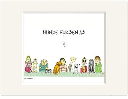 Bild | Hunde färben ab | Mann Frau Hund | Passepartout Kunstdruck Wandbild | 30 cm | Künstlerin: Barbara Freundlieb, mehrfarbig