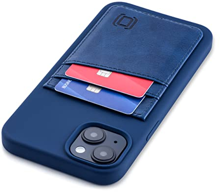 Dockem Card Case for iPhone 14 Plus with Liquid Silicone Shell, Built-in Metal Plate for Magnetic Mounting & Stitched-on Wallet with 2 Premium Synthetic Leather Credit Card Slots (M2L, Navy Blue)