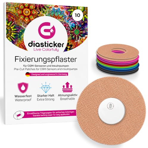 Diasticker | Freestyle Libre 3/3 Plus Fixierpflaster (10 Stück, Mix) – Extra starker Halt, wasserfest & hypoallergen, Ringpflaster zur Sensor-Fixierung