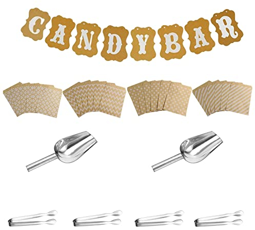 Niaciswe Accessoires de Bar à Bonbons 4 Pièces Pinces à Sucre en Acier Inoxydable 2 Pièces Pelle de Sucrerie 20 Pièces Sachets de Bar à Bonbons Guirlandes de Bar à Bonbons Candy Bar Kits pour Party