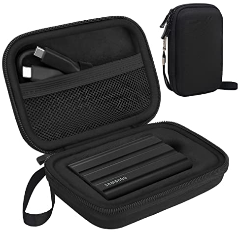 Lacdo Hard Carrying Case for Samsung T7 Shield / T7 / T7 Touch Portable Solid State Drives 500GB 1TB 2TB 4TB USB 3.2 External SSD Hard EVA Shockproof Storage Travel Bag, Black+Black