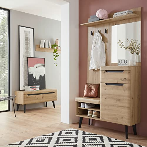 Garderoben Möbel in Artisan Eiche Nb. mit Absetzungen in schwarz incl. Lowboard