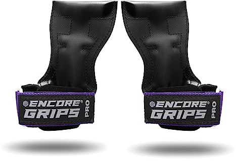 Encore Grips® Zughilfen für Krafttraining Fitness Bodybuilding Gewichteheben Kraftsport Lifting, mit Handgelenk Handbandage Gewichte Training Handschuhe Griffe Gym Equipment (Lila, S)