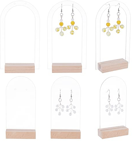 WEBEEDY 6 Pcs Présentoir de Boucles d'oreilles en Acrylique pour Filles Porte-Boucles d'oreilles Arc Clair avec Base en Bois Solide Creux Organisateur de Boucles d'oreilles(2 Styles)