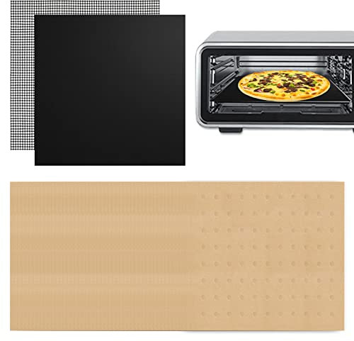 100x Disposable Parchment Paper with 1x Reusable Air Fryer Oven Liner & Mesh Grill Mat for Ninja Foodi SP101 SP201 SP301, 12inch Parchment Paper & Liner for Bottom of Oven & Non-Stick Toaster Oven Mat