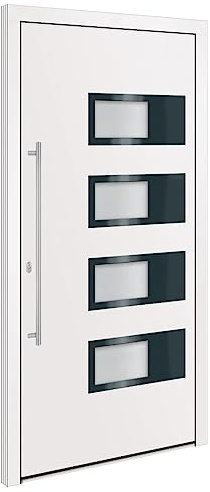 vidaXL Haustür, Tür mit verstellbarer Scharniere, Eingangstür mit einem 5 Wege Sicherheitsschloss, Vordertür Aluminiumtür, Weiß Aluminium und PVC