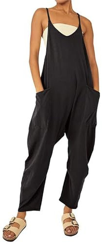 Rongseng jumpsuit donna pantaloni premaman donna tuta intera donna elegan pantaloni tuta donna larghi tuta donna estiva salopette con tasche e scollo a V,senza maniche, tinta unita,casual e oversize
