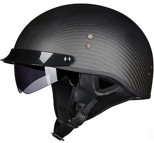 WYXAXNM Casco Moto Mezzo Viso, metà Aperto Faccia Casco Motociclo con Occhialoni, Casco Jet Vintage Demi Fibra Carbonio Caschi Cromwell Omologato ECE Casco Scodella Uomini Donne,Black-XL(59~60cm)