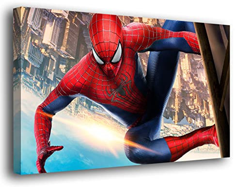 INGENIA HOME Cuadro lienzo canvas Infantil Spiderman en la ciudad al revés pelicula - Alta resolución – Varias medidas (50_x_28_cm)