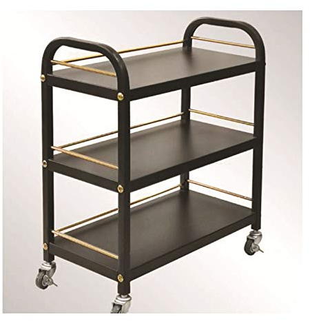TEmkin Barwagen, 3 Etagen, goldene Spiegelregale, Vintage-Stil, Metall, Küchen-Servierwagen mit Getränken, Weinregal, Beistelltisch (Gold) (Schwarz)