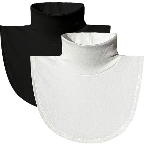 NLAND Faux Col Détachable Femme Hiver Demi Faux Col en Coton Chaud Faux Collier Roulé Cache-Cou (Noir+Blanc)