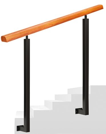 Stufenhandlauf, Treppengeländer aus massivem Holz für Stufen im Innen- und Außenbereich, Treppengeländer, seitliche Montage, verstellbare Pfosten aus schwarzem Schmiedeeisen (x2) ( Farbe : Height 95cm