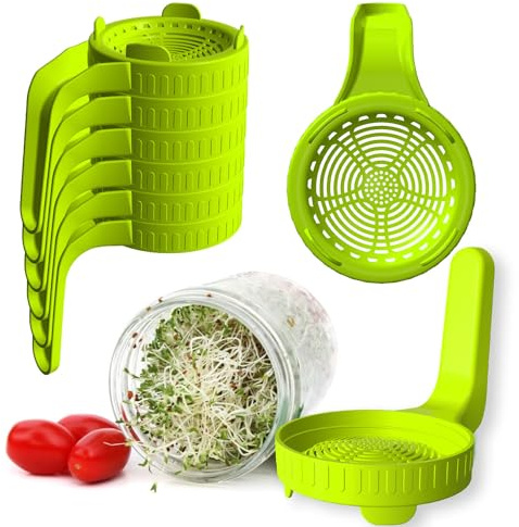 Axim Keimglasdeckel, Sprossen-Anzuchtset für Einmachgläser mit breiter Öffnung,Sprouten-Maker für Brokkoli, Alfalfa, Rettich, Klee, Mungbohnen, Salat, Mix, Sprossen (6 Stück, grün)