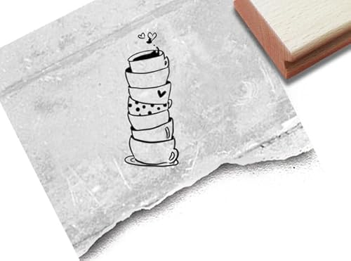 Stempel Kaffeeklatsch - Kaffee Tassen Stapel - Motivstempel für Küche und Büro - Karten Etiketten selbst gemacht Tischdeko Scrapbook - zAcheR-fineT (groß ca. 27 x 65 mm)