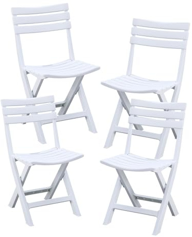 BOOSDEN Folding Plastic Chairs 4 Pack, Foldable Patio Stackable Chairs with Backrest for Outdoor Indoor Dining Party Wedding Event White