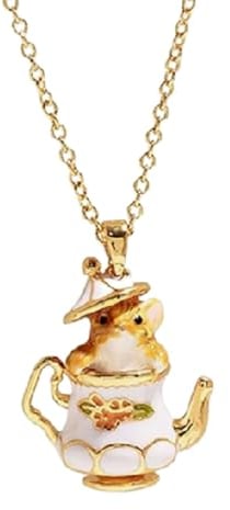 KERNES Mouse In My Teapot Jewelry Set,Handmade Enamel Squirrel In Teapot Earring,Cute Squirrel In Teapot Necklaces,Fun Animal Dangle Drop Jewelry for Women (Necklace)