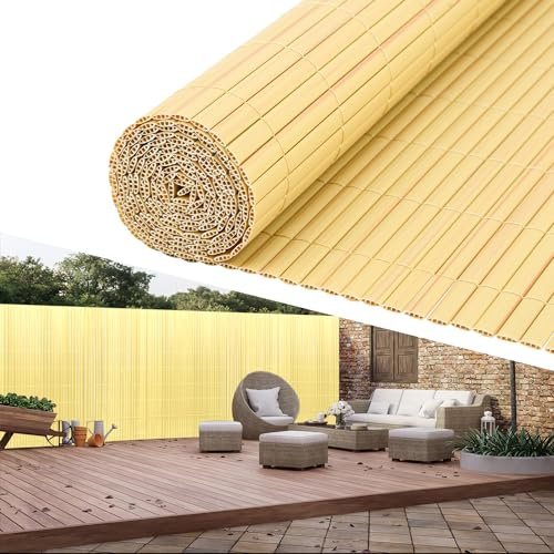 Tubiaz Brise-vue en PVC - 180 x 300 cm - Clôture avec renfort interne - Brise-vue - Protection contre le vent - Protection solaire - Avec serre-câbles - Bambou