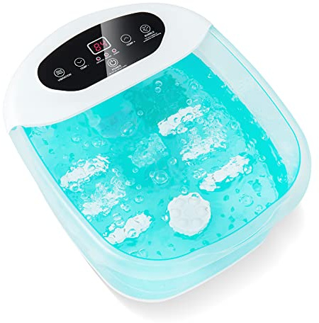 RELAX4LIFE Bain de Pied Massant, Bain Massage Pieds avec Vibration à Bulles, Température Réglable 35-46℃, Pierre de Pédicure, Perles de Massage Amovibles, Arrêt Automatique pour Détendre Pieds