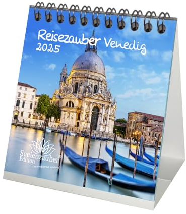 Reisezauber Venedig Kalender für 2025 Format 10cm x 10cm Urlaub Mediterran Italien - Geschenkset Inhalt: 1x Kalender 1x Weihnachtsanhänger 1x Grußanhänger (gesamt 3 Teile)