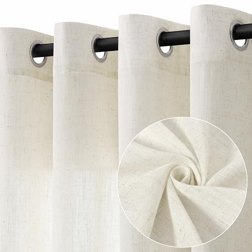 Jowels Natural Cream Linen Curtains 84 Inch Length 2 Panels for Living Room Bedroom, Light Filtering Sheer Curtains 84 Inches, Modern Farmhouse Grommet Semi Sheer Soft Privacy Drapes