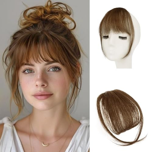 Sofeiyan Pony Clip in 100% Remy Echthaar Fringe Bangs Human Hair Clip in Pony Fringe Extensions Natürliche Bangs with Tempel Haarteile Echthaar Haarverlängerung für Frauen