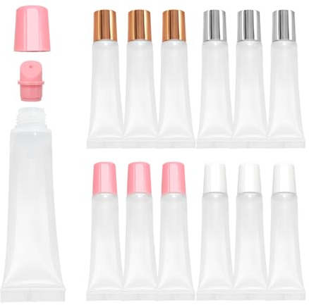 Ainkou Leere Lipgloss-Tuben, 15 ml, weich, quetschbar, Lippenbalsam, nachfüllbar, Lippenstift, Kosmetiktuben für DIY, Lipgloss, Make-up, Reise-Toilettenartikel, Weiß, Rosa, Silber, 9 Stück, mehrfarbig