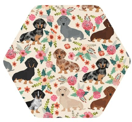 LAMAME Untersetzer mit Dackel-Motiv, 4 Stück, Leder, dekorative Untersetzer, Kaffee-Untersetzer