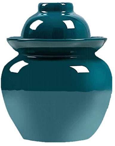 UNbit Blaues Porzellan-Pökelglas, traditioneller chinesischer Keramik-Gärtopf, Kimchi-Topf mit Deckel, Lebensmittelaufbewahrung, wasserdichter Airlock-Deckel for Kimchi Sauerkraut Pickles Ferm S (Siz