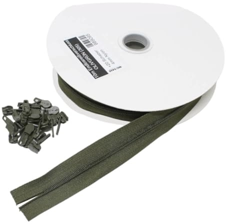 10 Meter Endlos-Reißverschluss - 4mm Spirale inklusive 20 Metall Reißverschluss-Schieber für Kleidung Tasche Mäppchen Bettwäsche (Olivgrün (305))
