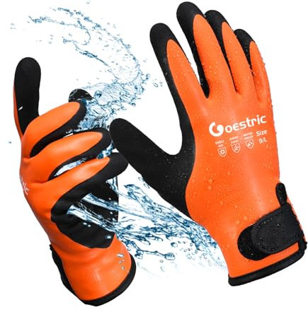 GOESTRIC Waterproof Winter Gloves for Cold Weather, Abrasion Resistant Insulated Work Gloves for Men and Women, Strong Hold, Freezer Gloves for Construction, Fishing, Skiing (Orange, L)