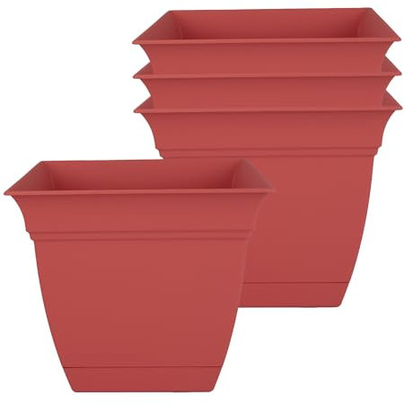 The HC Companies Lot de 4 pots de fleurs carrés Eclipse de 20,3 cm avec soucoupe - Pour intérieur et extérieur - Pour fleurs, légumes, herbes, rose