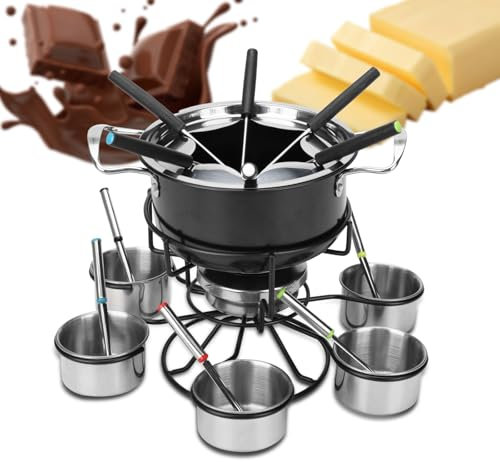 kswiown 16pcs Edelstahl Fonduetopf Set mit Brenner und Gabeln, Bonbon Schmelztopf Schokofondue Topf Kits, Käse Fondueset für Schokolade Käse Fondue Familienessen Nachtisch Picknicks