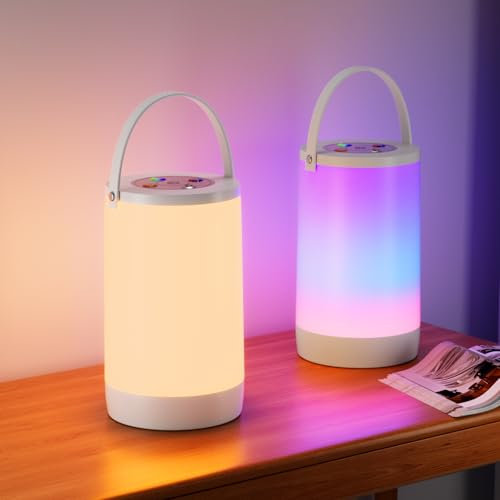 Hensam LED Nachttischlampe Dimmbar für Schlafzimmer, Aufladbar USB-C Nachtlicht, Warmweiß und RGB Tischlampe Kabellos Outdoor für Tisch Bar Terrasse, Geschenk, 2er Set, 2200mAh