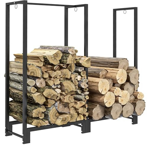 Outsunny Portalegna da Esterno a 2 Sezioni, Portalegna per Camino con 6 Gambe e 3 Anelli, 123x32x115 cm, Nero