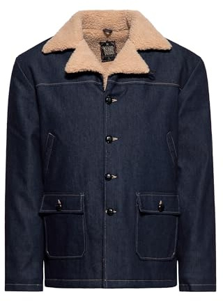 King Kerosin Herren Winterjacke Teddyfutter Teddykragen Langarm Jeansjacke Übergangsjacke Regular Fit Vintage Retro 50s Rockabilly Denim