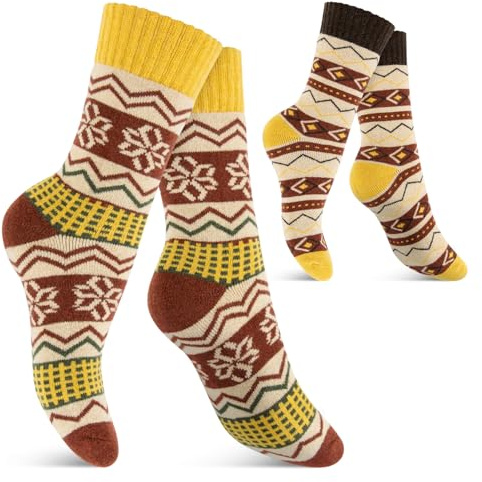 Footstar 2 oder 3 Paar THERMO SOCKEN Warme Hygge Winter Wollsocken im Vintage-Design