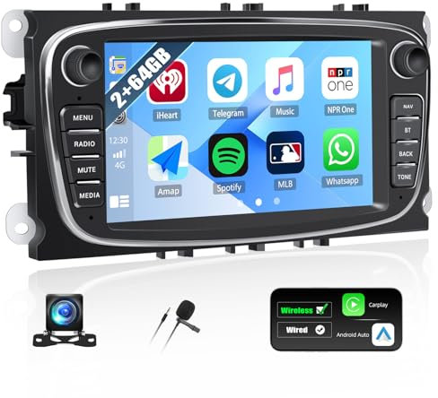 SIXTOP 2G+64G Android 13 Car Stereo for Ford Focus Mondeo C-MAX S-MAX Galaxy II Radio 2008-2011, Wireless CarPlay Android Auto, 7 Touchscreen Car Radio with GPS WiFi Bluetooth FM Backup Camera