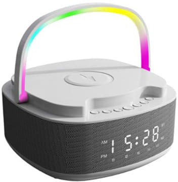 SH-RuiDu Nachttisch Wecker, Radiowecker Digital mit 15W schnellem Qi drahtlosem Ladegerät, Bluetooth Lautsprecher, FM Radio, Timer, Nachtlampe, Unterstützt TF Karte, AUX Wecker Radio für Schlafzimmer