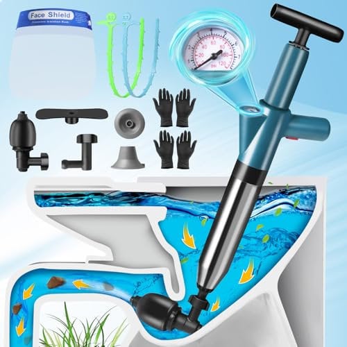 LIVEHITOP Toilet Unblocker, Toilet Plunger Heavy Duty High Pressure Air Sink Unblocker Tools with Visual Barometer Sink Plungers for Unblocking Bathroom Kitchen Floor Drain Sink Shower Pipe Clog