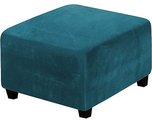 XAOLPLH Schonbezug für quadratische Fußhocker, superweich, mit elastischer Basis, waschbar, Stretch Schonbezug für Ottomane, Dunkeltürkisblau, L