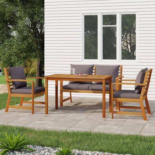 Utiny Garten Essgruppe 4-TLG.Gartenmöbel Set mit Kissen, Gartengarnitur Sitzgruppe Modulares Design, Lounge Sofa Bank Tisch, Massivholz Akazie Dunkelgrau Type 10