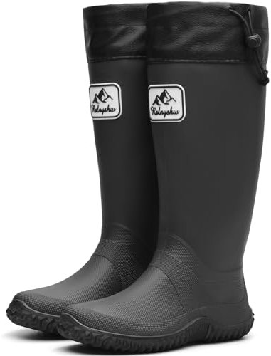 Lvptsh Stivali da Pioggia Donna Uomo Pieghevoli Stivali Gomma Impermeabile Stivali da Giardino Scarpe Pioggia Antiscivolo,Black,Taglia 36-37